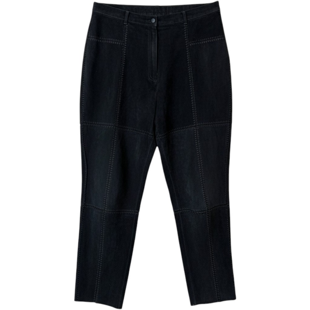 Robert Louis Womens Suede Pants 2X Black Whipstitch Paneled Tapered High Rise